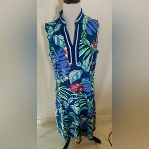 J. McLaughlin L Large Ginny Dress Lucia Mini Tropical Leaf Print Catalina Cloth